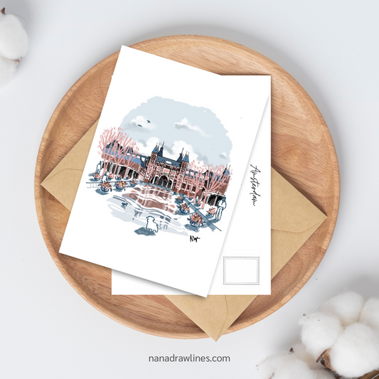 Einzigartige handgezeichnete Postkarte - Rijks Museum - Amsterdam