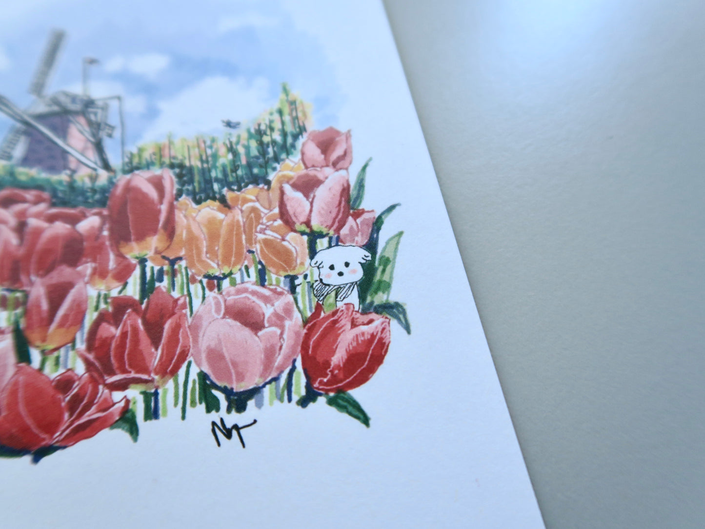 Unique Hand Drawn Postcard - Tulips - Amsterdam