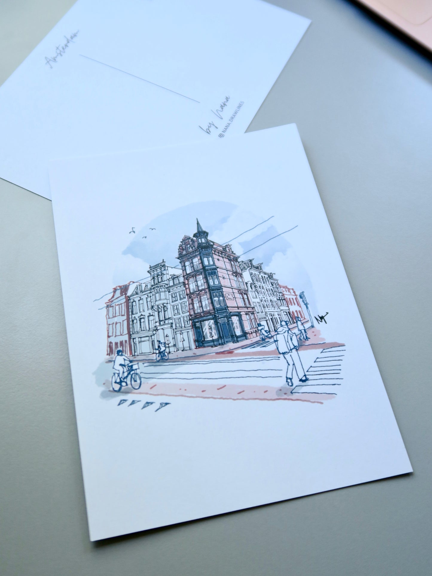 Unique Hand Drawn Postcard - Amsterdam's Architecture