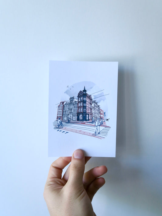 Unique Hand Drawn Postcard - Amsterdam's Architecture