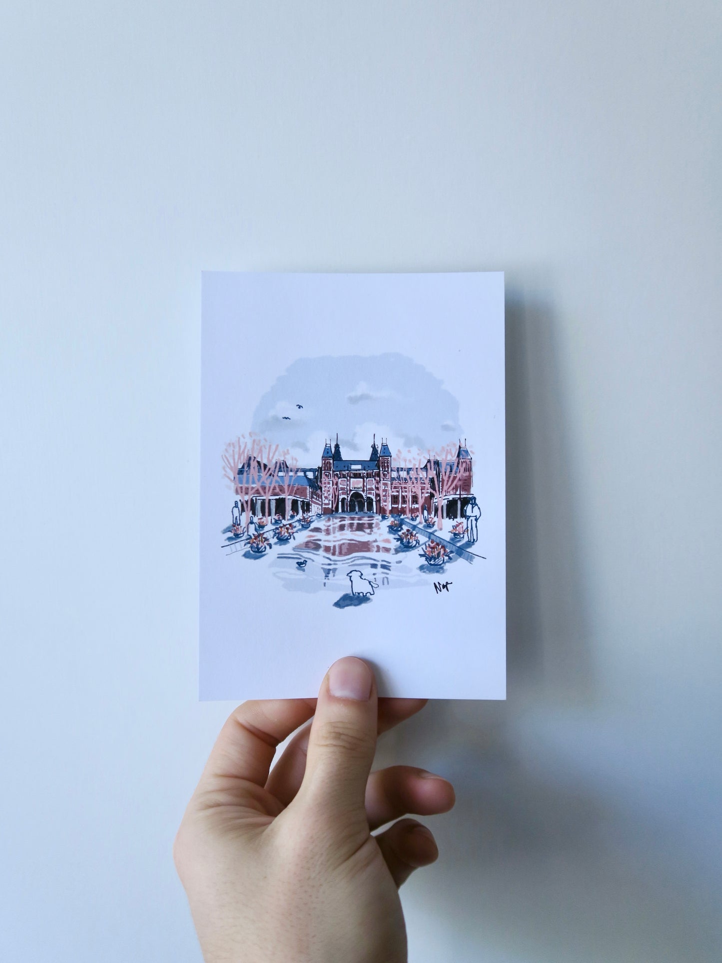 Unique Hand Drawn Postcard - Rijks Museum - Amsterdam