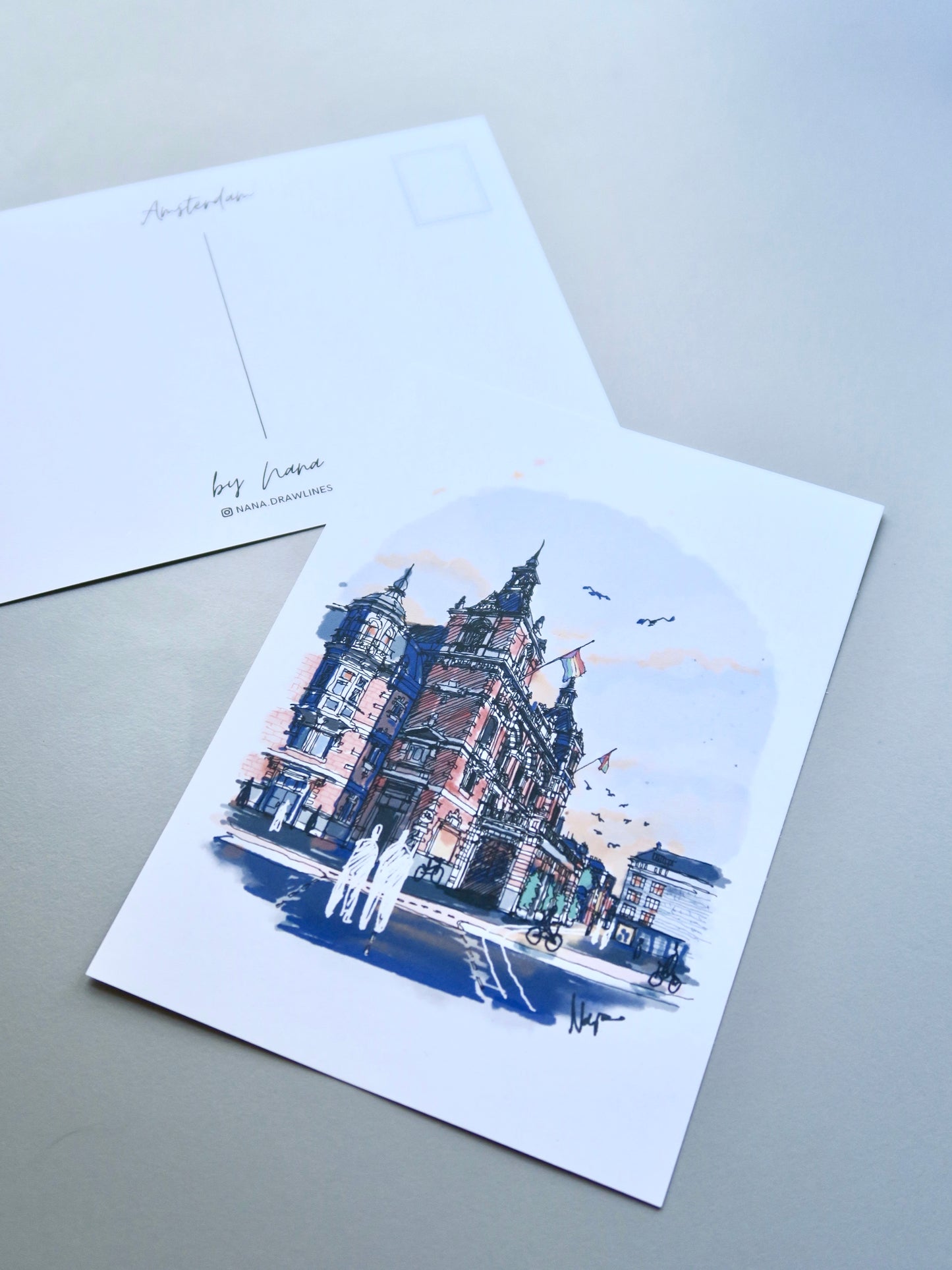 Unique Hand Drawn Postcard - Amsterdam's International Theatre