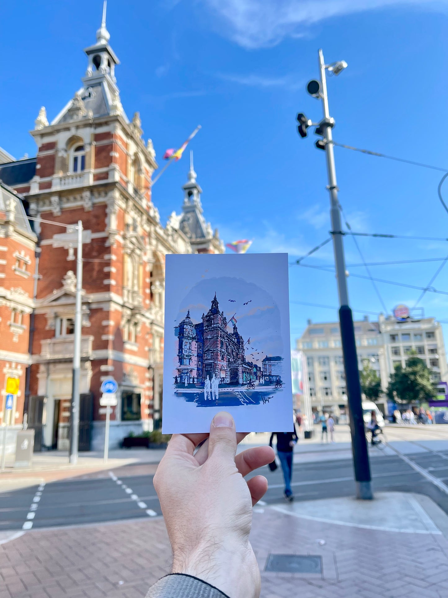 Unique Hand Drawn Postcard - Amsterdam's International Theatre