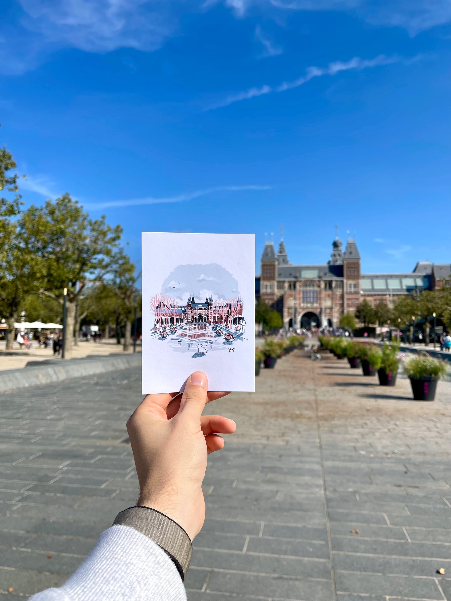 Unique Hand Drawn Postcard - Rijks Museum - Amsterdam